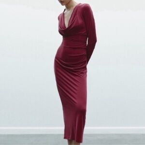Zara Deep Red Long Sleeve Dress